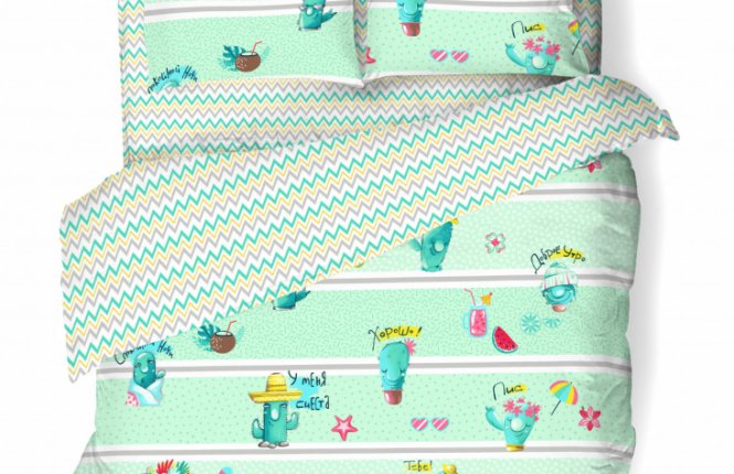 Комплект постельного белья 1,5 спальный Бязь (1 наволочка, 125 гр/кв.м.) Веселые кактусы (№ 10168) фото |от производителя компании Одеялко