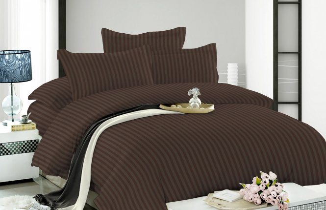 Комплект постельного белья 2,0 Макси Сатин-страйп 1*1 (135 гр/кв.м.) Кофе фото |от производителя компании Одеялко