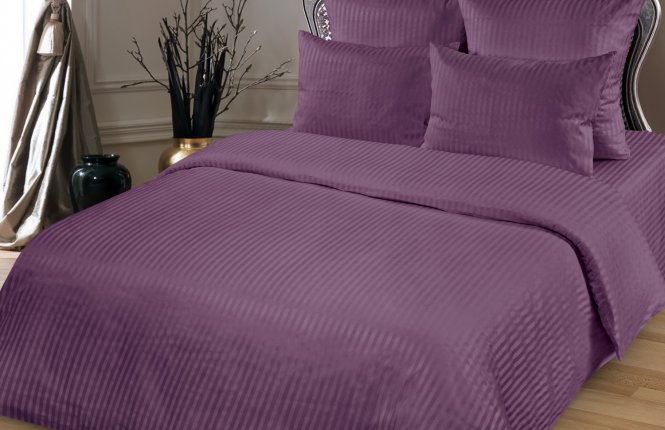 Комплект постельного белья Евро Сатин Страйп 1*1 см (135 гр/кв.м.) Черника фото |от производителя компании Одеялко