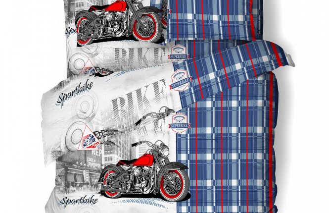 Комплект постельного белья 1,5 спальный Бязь (125 гр/кв.м.) Спортбайк (№ 7844/1, 1 наволочка 70*70) фото |от производителя компании Одеялко
