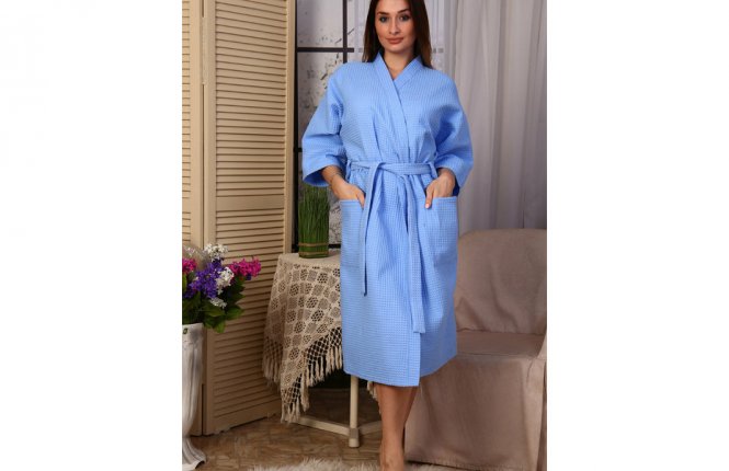 Халат кимоно р-р.56-58 вафельный ( Клетка7*7, 240гр) (АК) фото |от производителя компании Одеялко