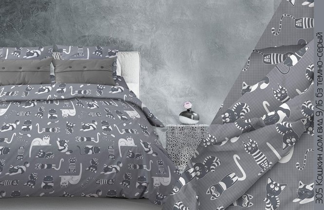 Комплект постельного белья 1,5 спальный Бязь (125 гр/кв.м.) Кошкин дом (№ 305/9/12, 1 на.70*70) фото |от производителя компании Одеялко
