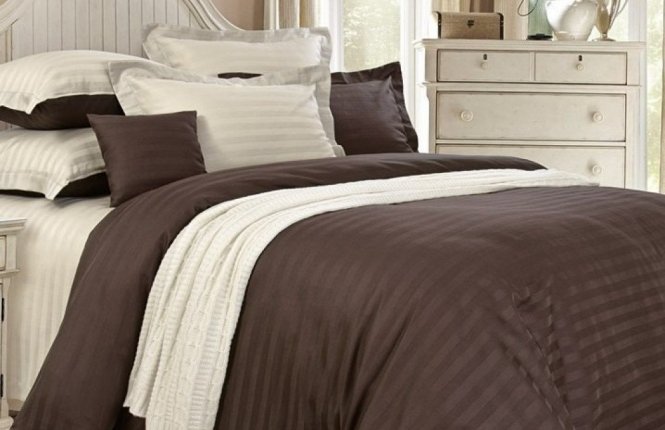 Комплект постельного белья 2,0 Макси Сатин-страйп 1*1 (135 гр/кв.м.) Кофе с молоком фото |от производителя компании Одеялко