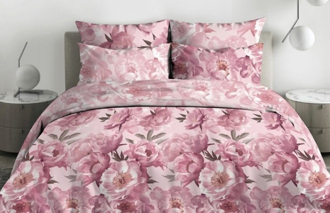 Комплект постельного белья Евро Бязь (125 гр/кв.м.) Пионовый аромат 7100 фото |от производителя компании Одеялко