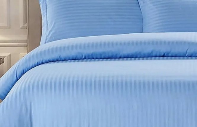 Пододеяльник 180*210 сатин страйп 1*1 см (ткань 135 гр/кв.м., Турция) Sky blue фото |от производителя компании Одеялко