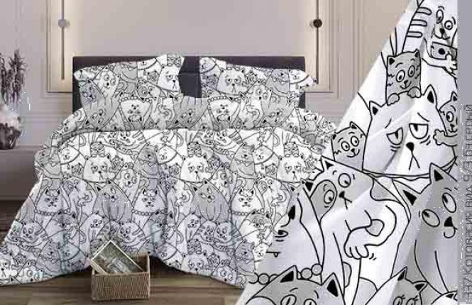 Комплект постельного белья 1,5 спальный Бязь(125 гр/кв.м.) Котовасия (№ 337/9) фото |от производителя компании Одеялко