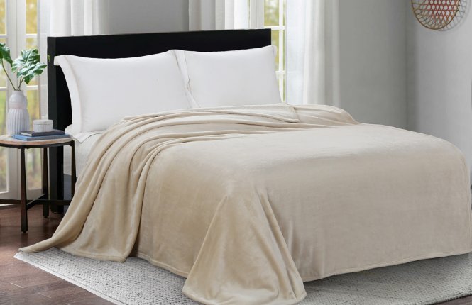 Плед велсофт "Виргиния" бежевый 180*200 (ОДК) фото |от производителя компании Одеялко