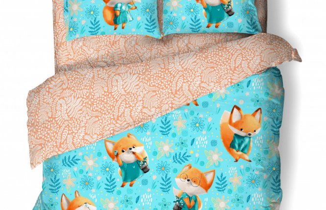 Комплект постельного белья 1,5 спальный Поплин (120 гр/кв.м.) Лисички (№ 500104, 1 наволочка 70*70) фото |от производителя компании Одеялко