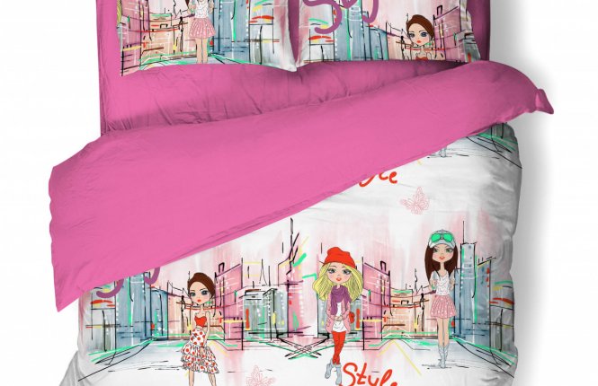 Комплект постельного белья 1,5 спальный Поплин (120 гр/кв.м.) городские девчонки (1 нав 70*70) фото |от производителя компании Одеялко