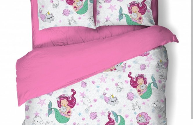 Комплект постельного белья 1,5 спальный Поплин (120 гр/кв.м.) 1 наволочка(70х70) № 500127 Русалочки фото |от производителя компании Одеялко