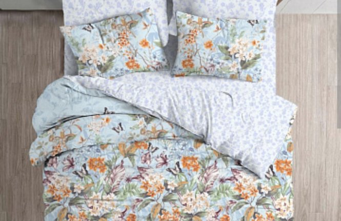 Комплект постельного белья Евро Поплин (120 гр/кв.м.) № 71086 Баттерфляй фото |от производителя компании Одеялко